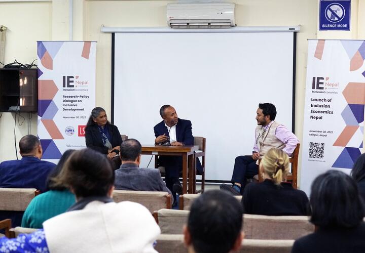 Dr. Binda Pandey, Politician and Author of Women in Nepali Politics and Kewal Bhandari, Secretary of the Nepal National Planning Commission in conversation with Pukar Malla, Chairperson of Governance Lab